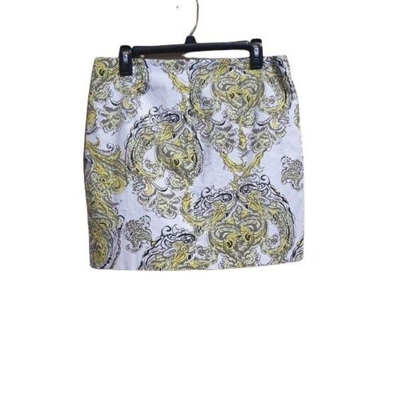 Ann Taylor Madison Skirt Retro Mini Activewear Regal Paisley Print Yellow Sz 6 - Picture 2 of 6